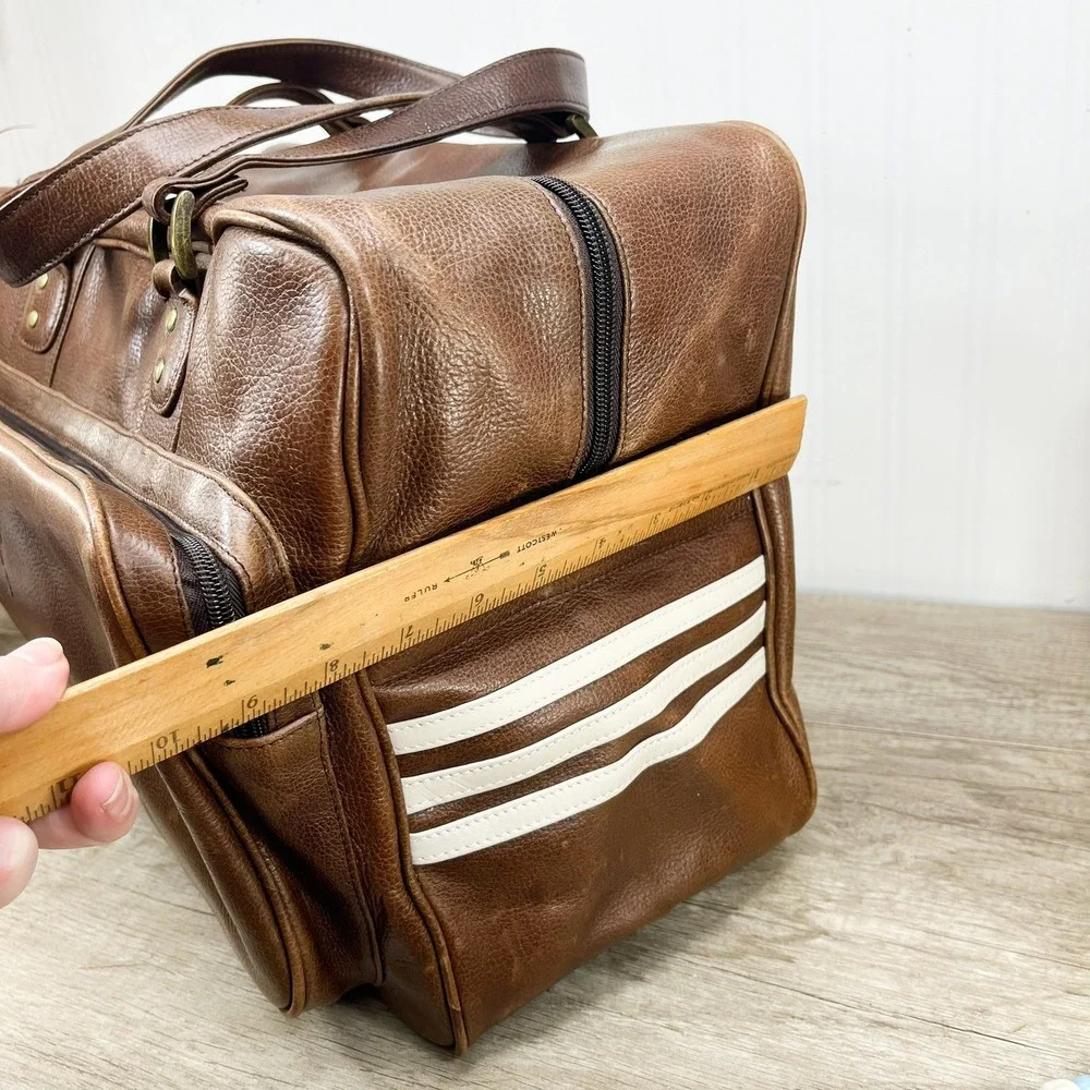 Vintage NBA Genuine Leather Duffel Bag Brown Pebble Grain Travel Weekend Bag